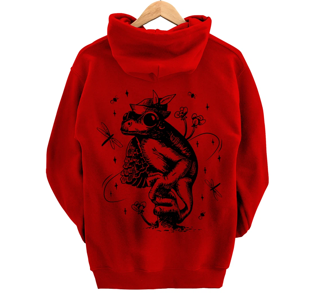 Cool Hand Drawn Frog Art Backside Pullover Hoodie