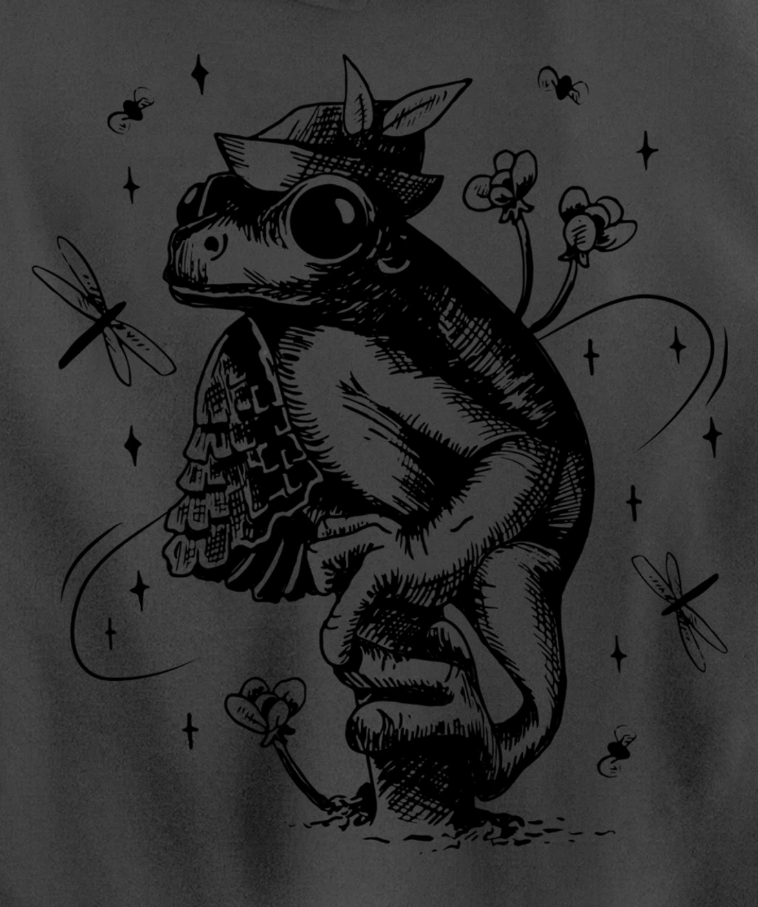 Cool Hand Drawn Frog Art Backside Pullover Hoodie