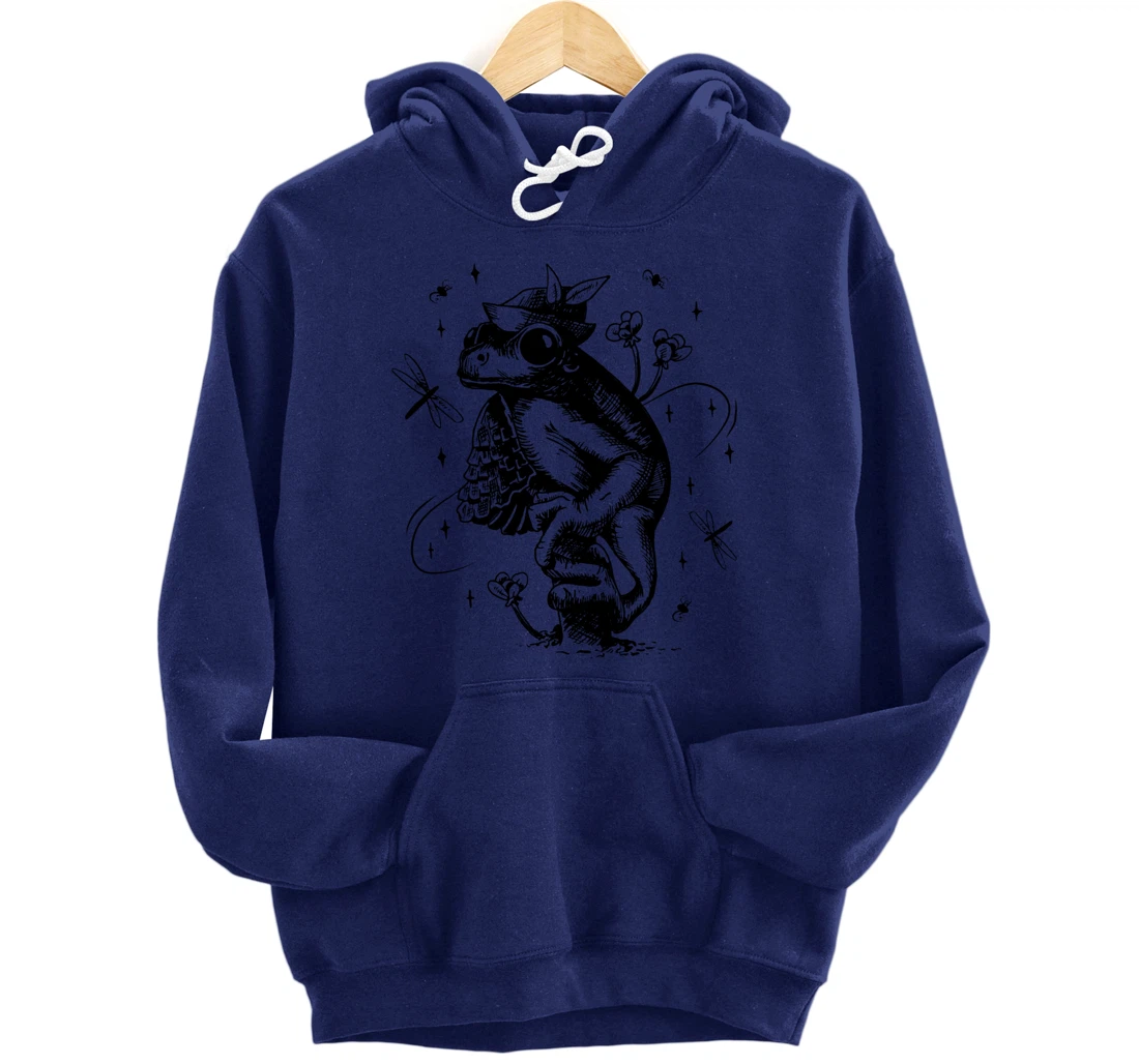 Cool Hand Drawn Frog Art Backside Pullover Hoodie
