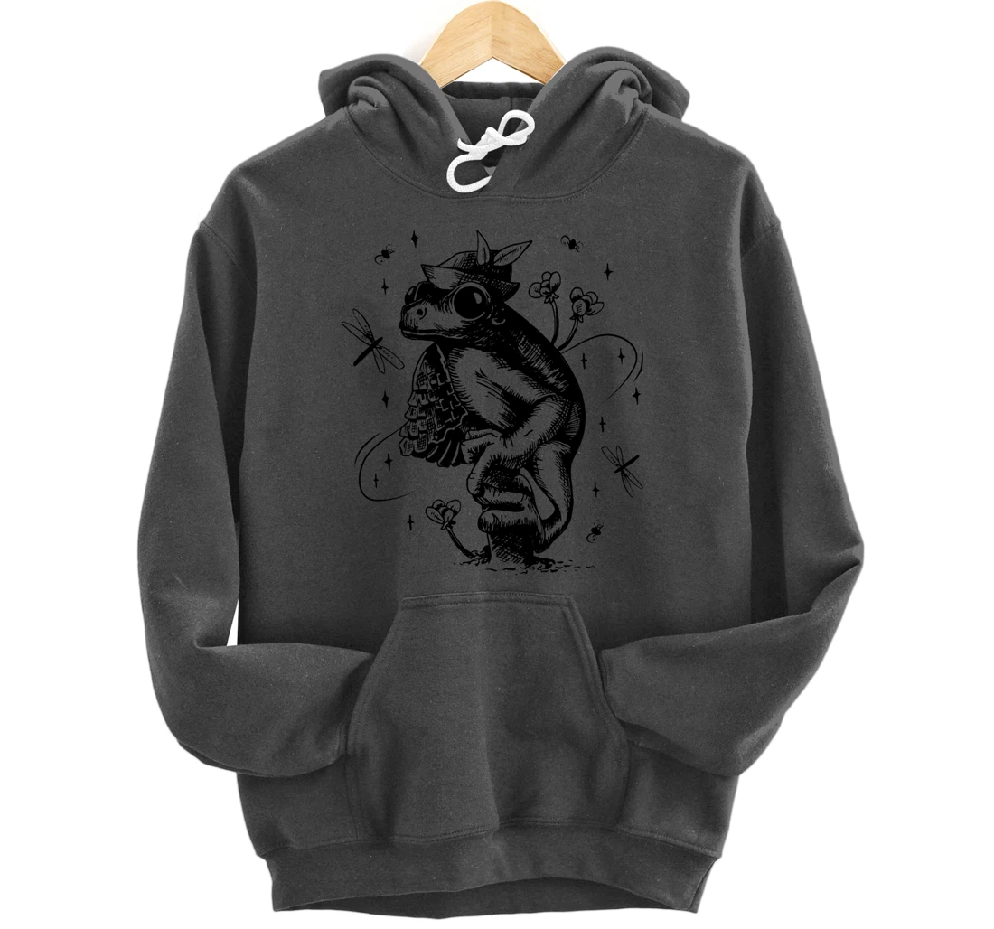 Cool Hand Drawn Frog Art Backside Pullover Hoodie