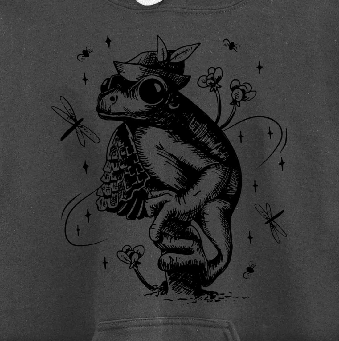 Cool Hand Drawn Frog Art Backside Pullover Hoodie