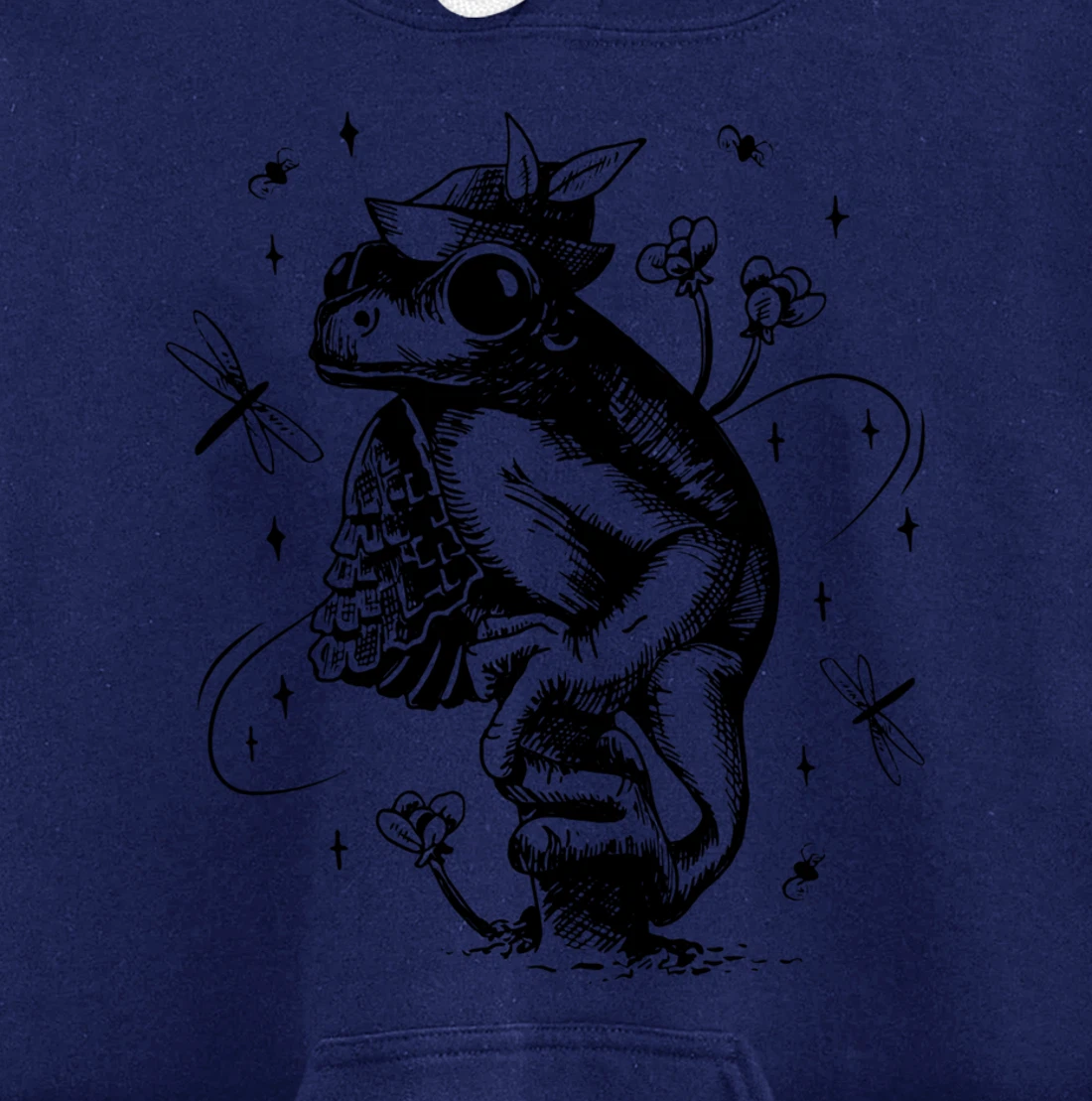 Cool Hand Drawn Frog Art Backside Pullover Hoodie