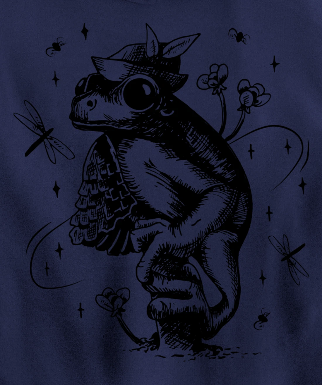 Cool Hand Drawn Frog Art Backside Pullover Hoodie