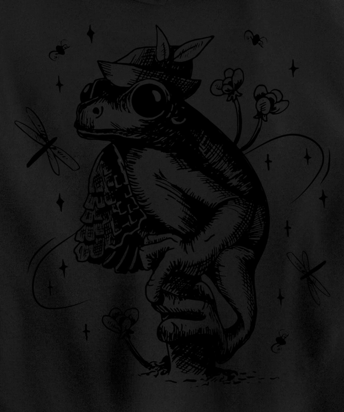 Cool Hand Drawn Frog Art Backside Pullover Hoodie