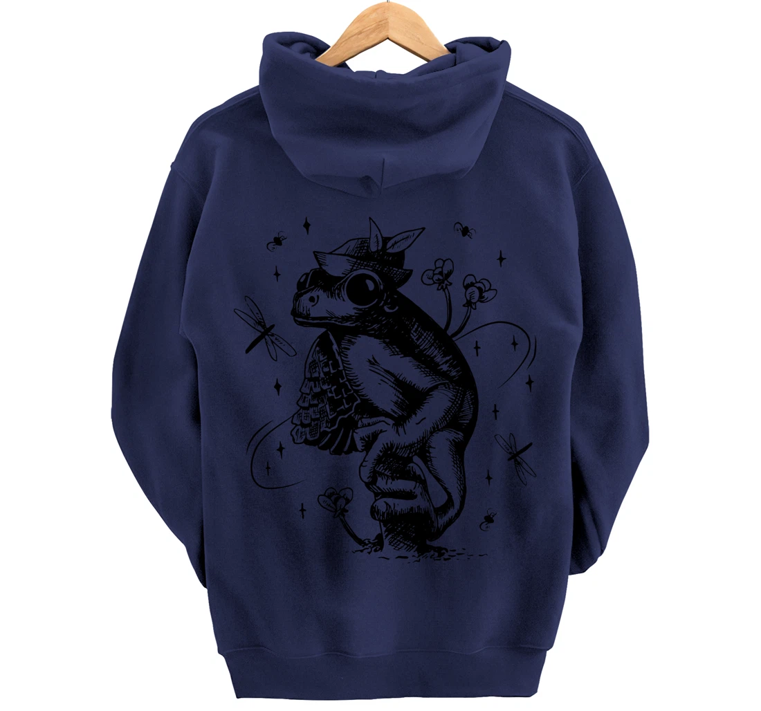 Cool Hand Drawn Frog Art Backside Pullover Hoodie