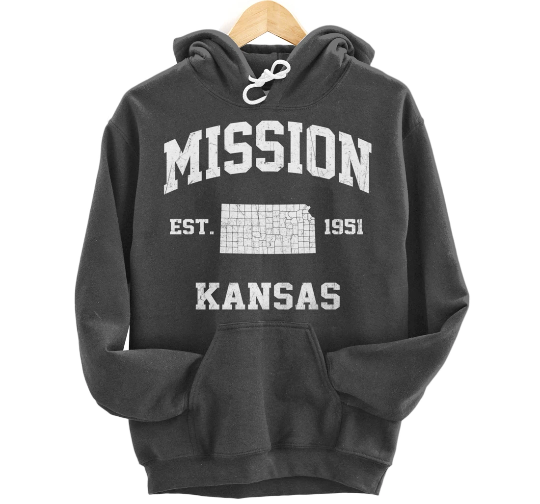 Mission Kansas KS vintage State Athletic style Pullover Hoodie