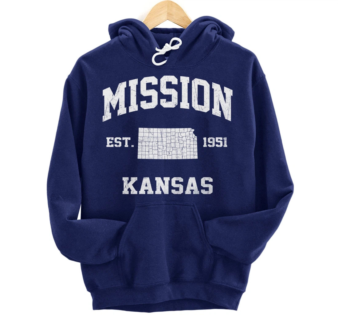 Mission Kansas KS vintage State Athletic style Pullover Hoodie