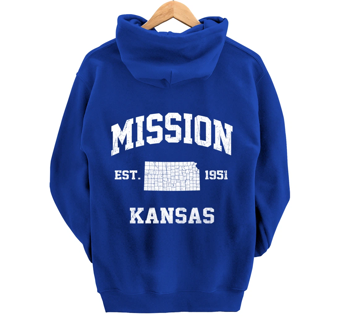 Mission Kansas KS vintage State Athletic style Pullover Hoodie