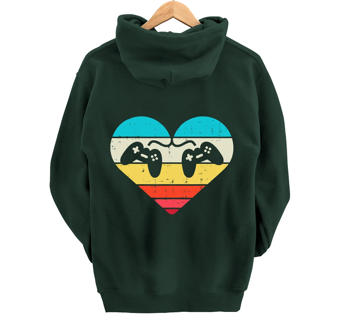 Heart Video Gamer Controller Mens Valentines Day Pullover Hoodie