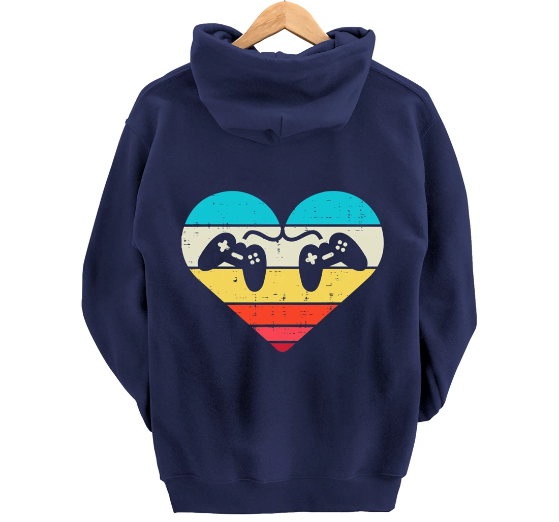 Heart Video Gamer Controller Mens Valentines Day Pullover Hoodie