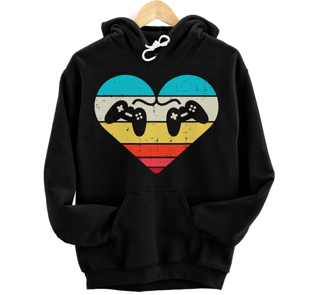 Heart Video Gamer Controller Mens Valentines Day Pullover Hoodie
