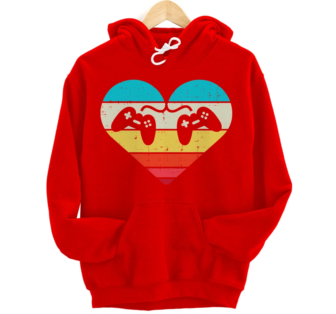 Heart Video Gamer Controller Mens Valentines Day Pullover Hoodie