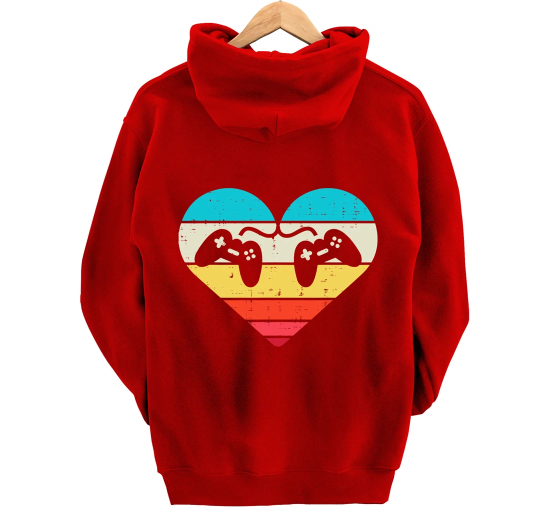 Heart Video Gamer Controller Mens Valentines Day Pullover Hoodie