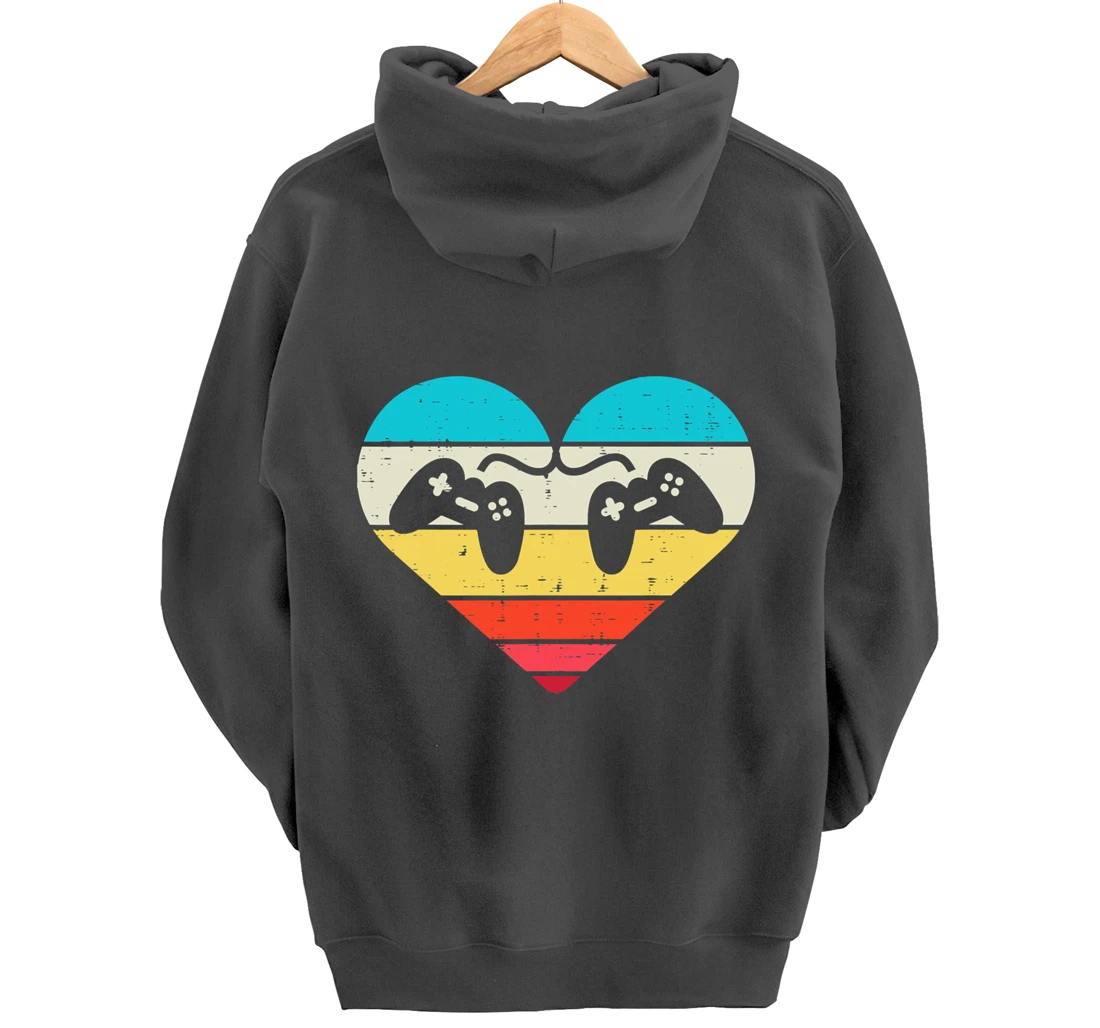 Heart Video Gamer Controller Mens Valentines Day Pullover Hoodie