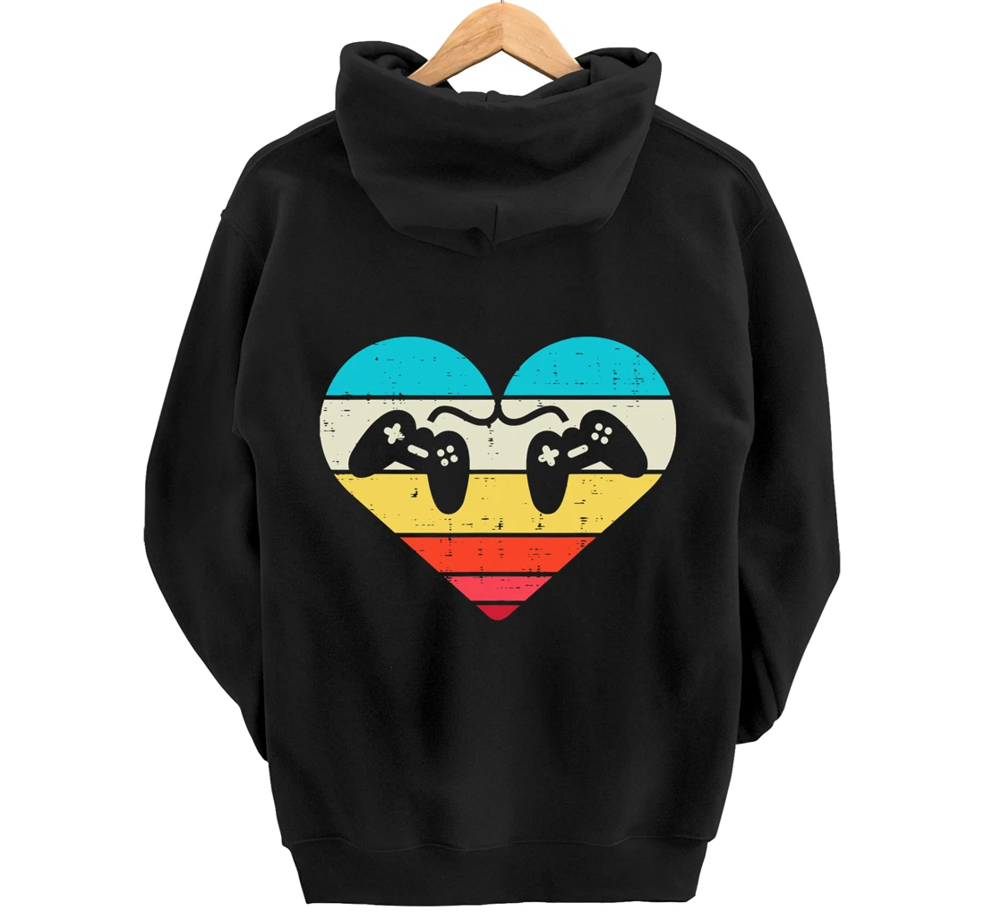 Heart Video Gamer Controller Mens Valentines Day Pullover Hoodie