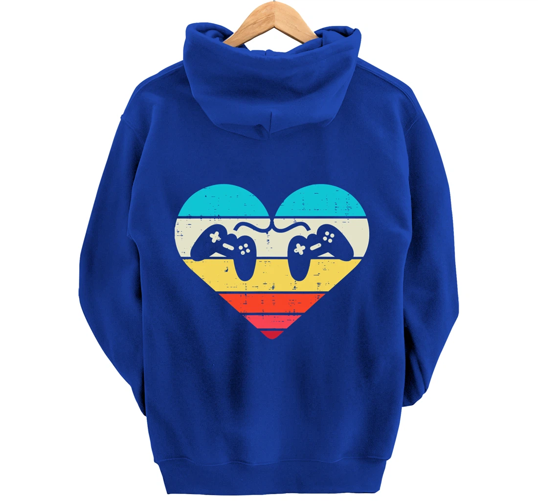 Heart Video Gamer Controller Mens Valentines Day Pullover Hoodie
