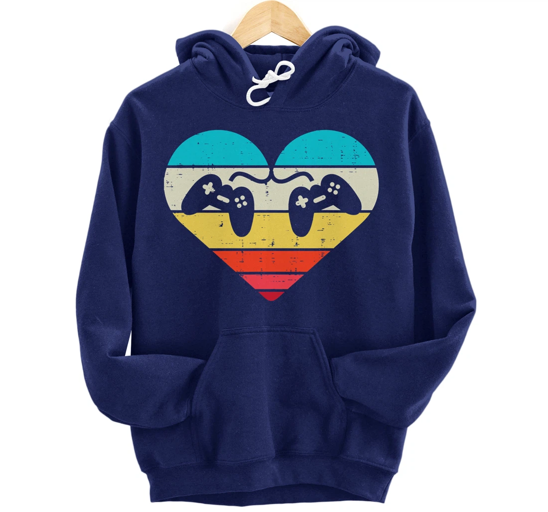 Heart Video Gamer Controller Mens Valentines Day Pullover Hoodie