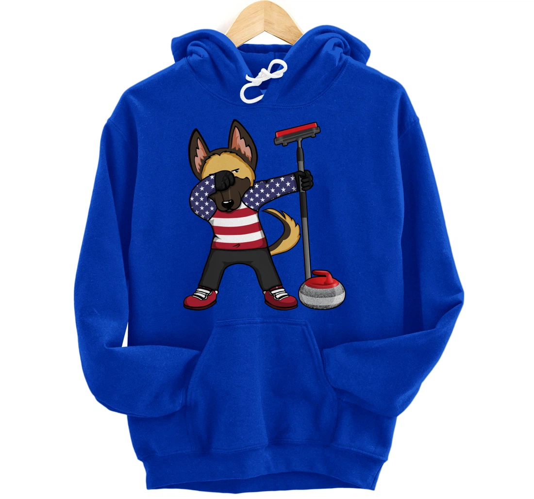 Dabbing German Shepherd USA Flag America Curling Fans Jersey Pullover Hoodie