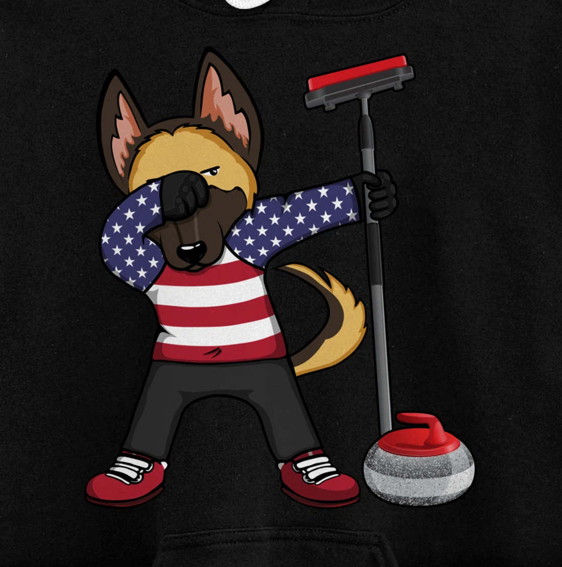 Dabbing German Shepherd USA Flag America Curling Fans Jersey Pullover Hoodie