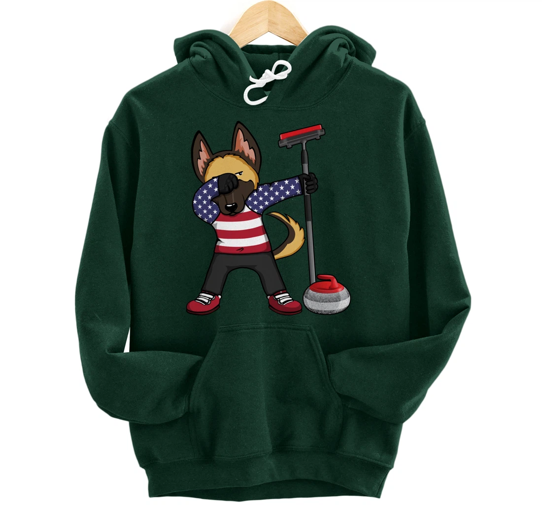 Dabbing German Shepherd USA Flag America Curling Fans Jersey Pullover Hoodie