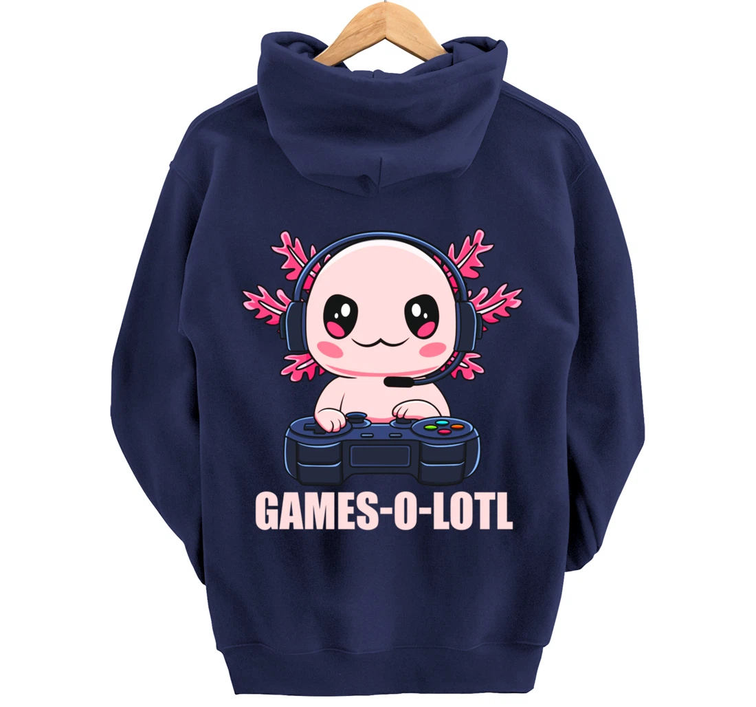 Games-O-Lotl Gamesolotl Axolotl Video Gamer Kawaii Anime Pullover Hoodie
