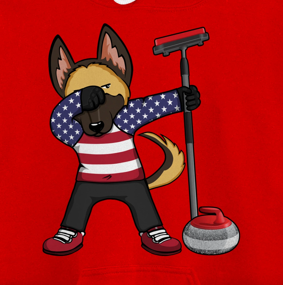 Dabbing German Shepherd USA Flag America Curling Fans Jersey Pullover Hoodie