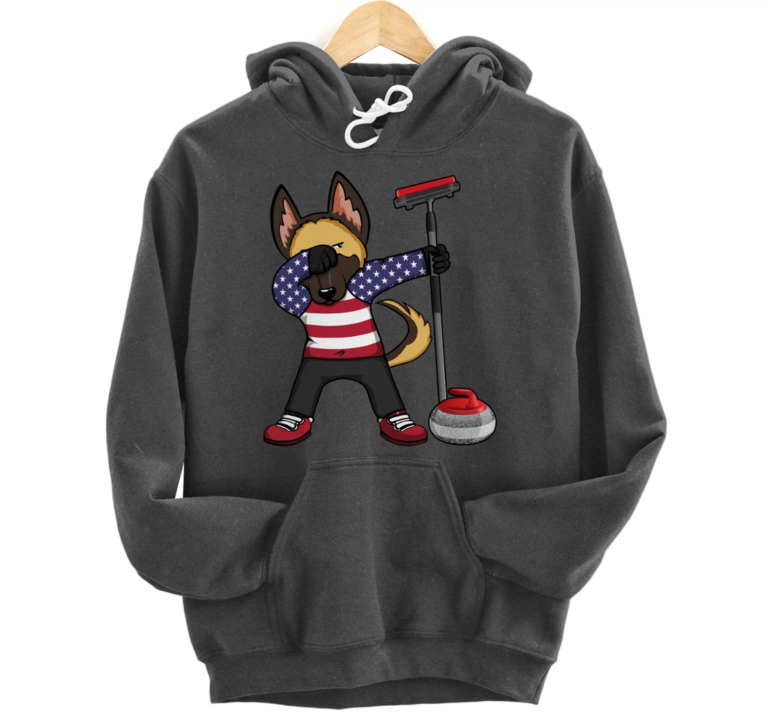 Dabbing German Shepherd USA Flag America Curling Fans Jersey Pullover Hoodie