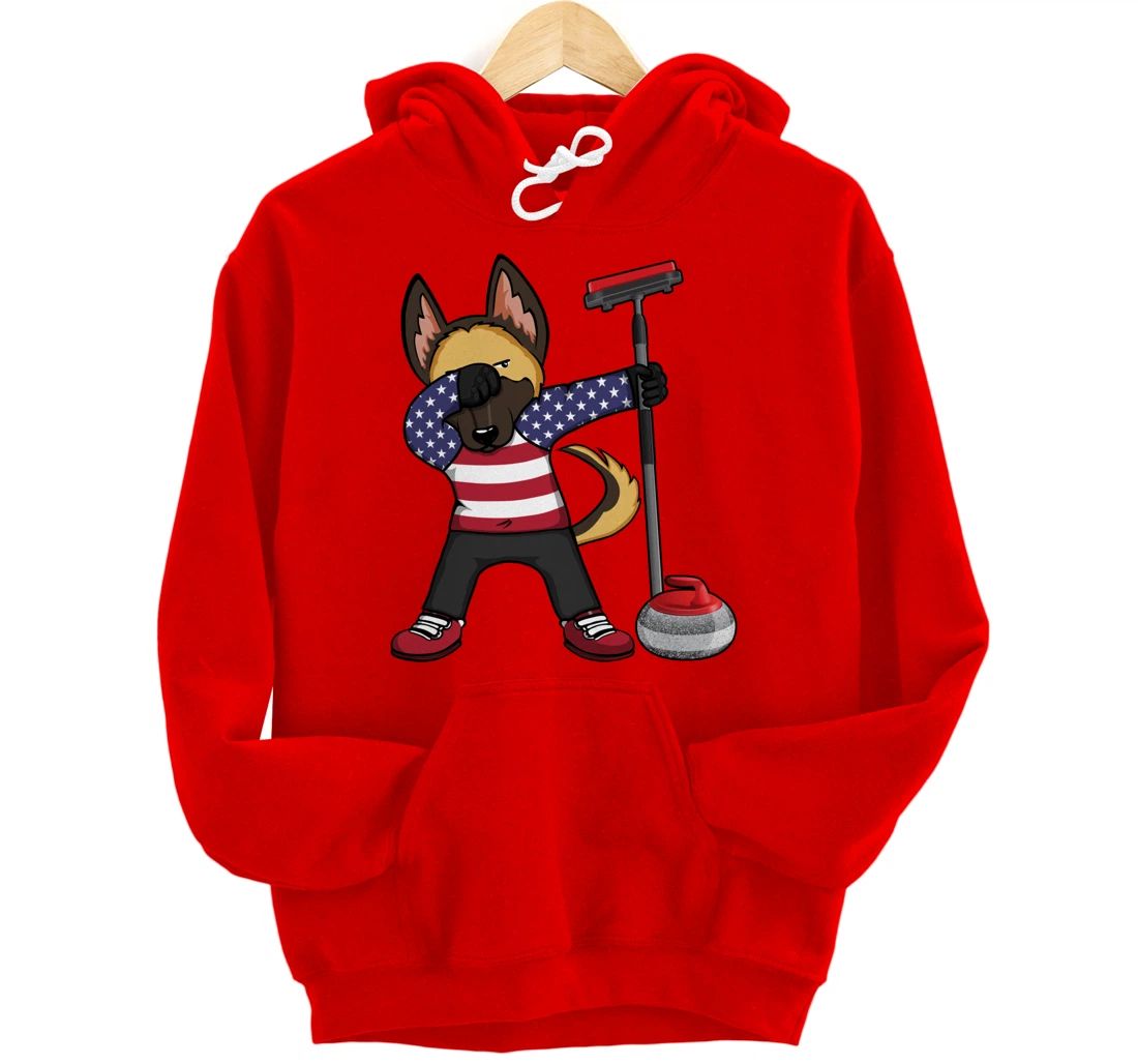 Dabbing German Shepherd USA Flag America Curling Fans Jersey Pullover Hoodie