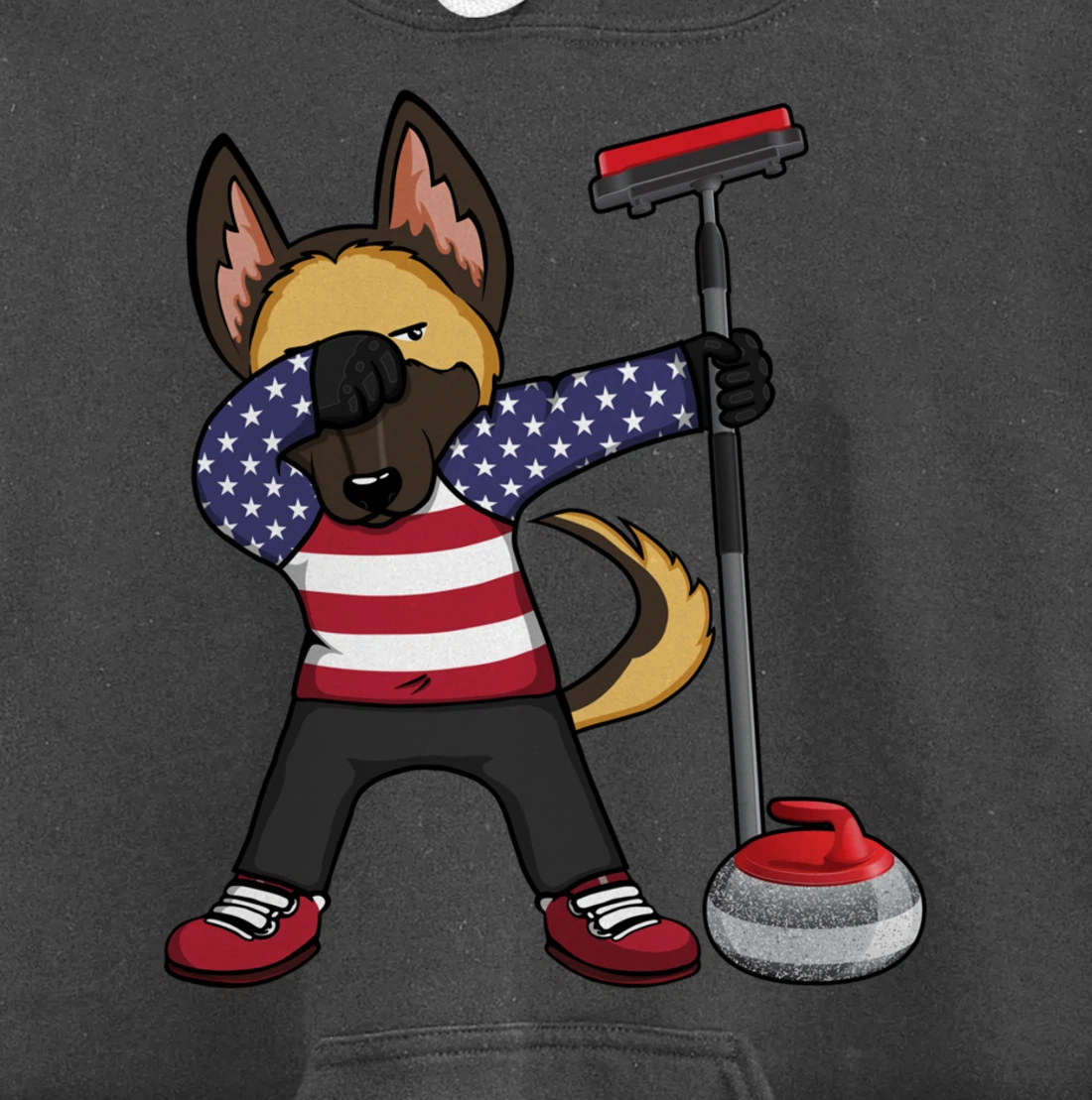 Dabbing German Shepherd USA Flag America Curling Fans Jersey Pullover Hoodie