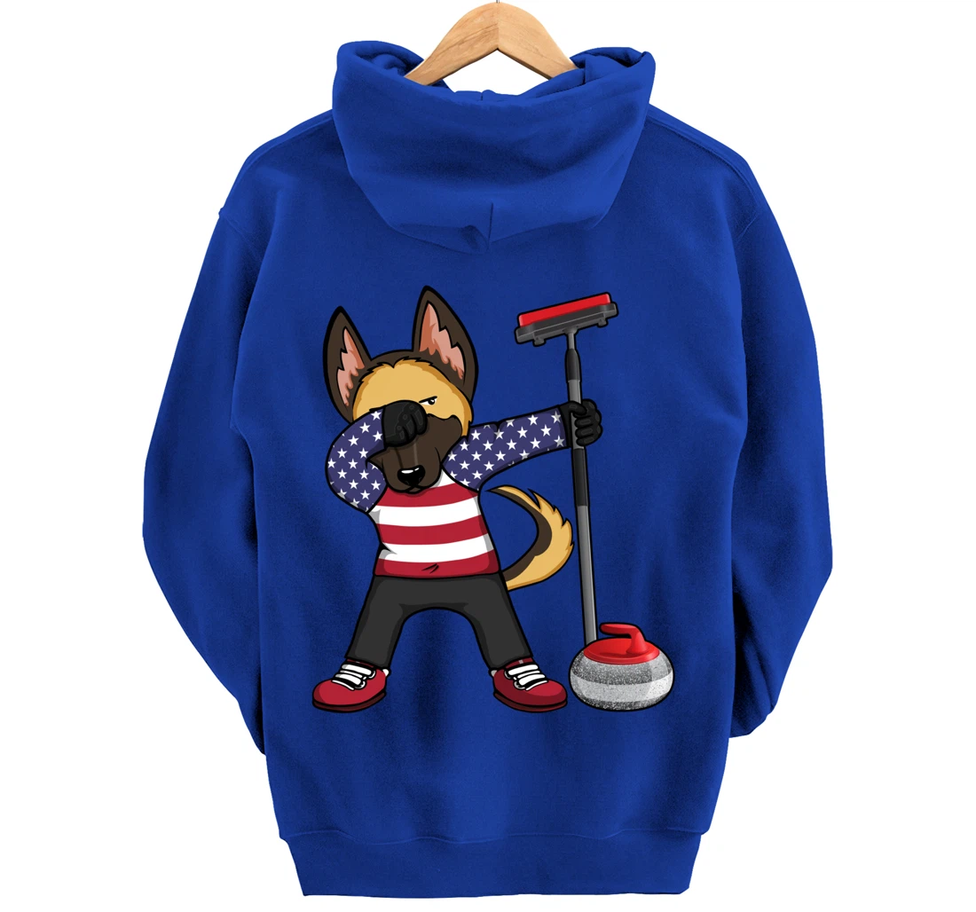 Dabbing German Shepherd USA Flag America Curling Fans Jersey Pullover Hoodie