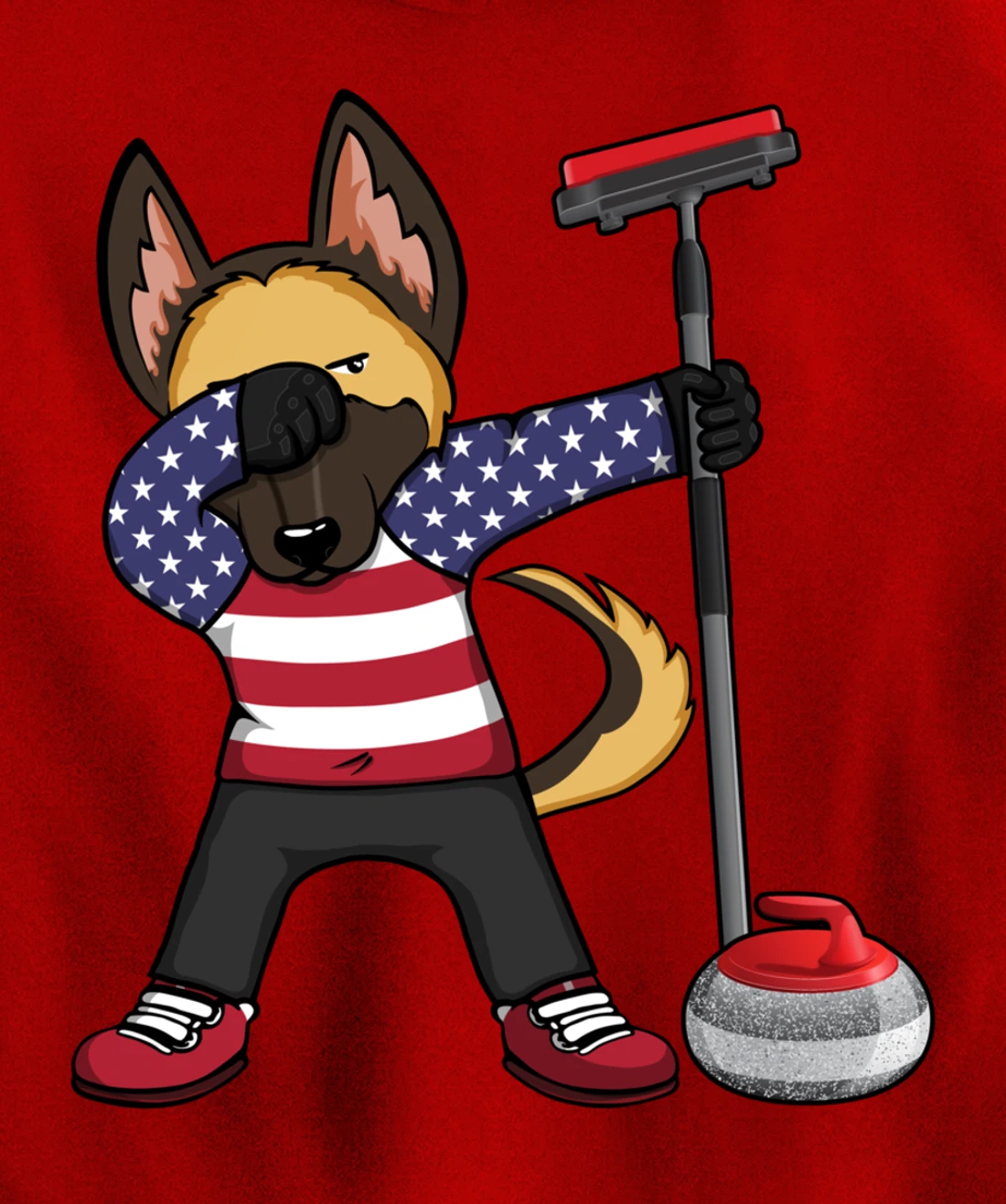 Dabbing German Shepherd USA Flag America Curling Fans Jersey Pullover Hoodie