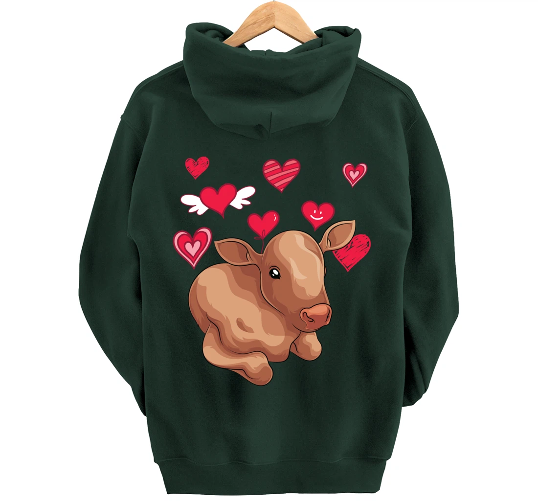 Cute Farm Animal Cow Hearts Lover Farmer Baby Cow Pullover Hoodie