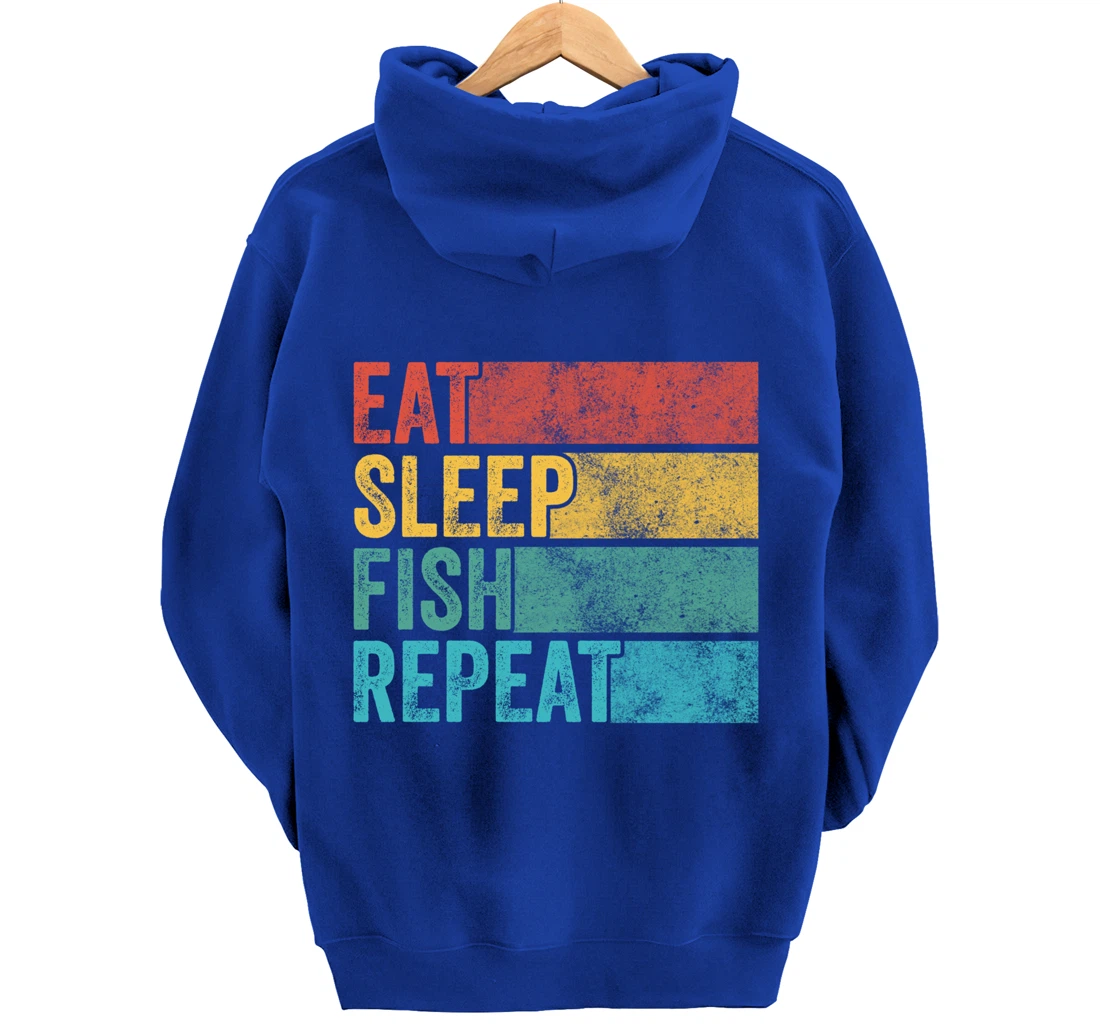 Eat Sleep Fish Repeat Funny Fishing Fisherman Vintage Retro Pullover Hoodie