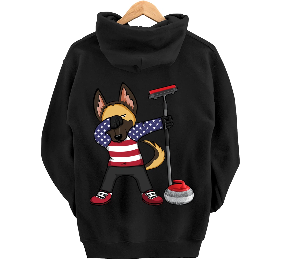 Dabbing German Shepherd USA Flag America Curling Fans Jersey Pullover Hoodie
