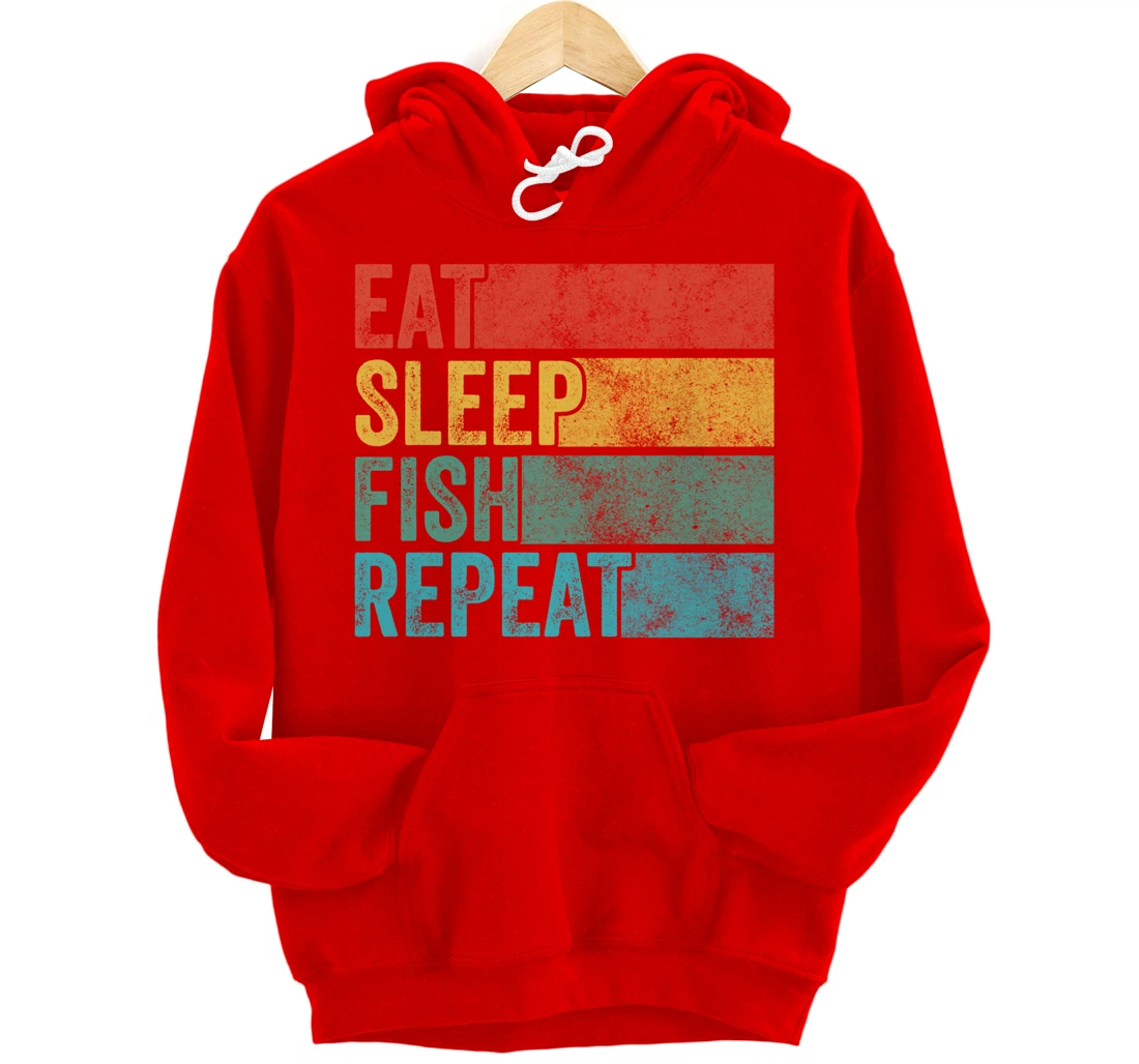 Eat Sleep Fish Repeat Funny Fishing Fisherman Vintage Retro Pullover Hoodie