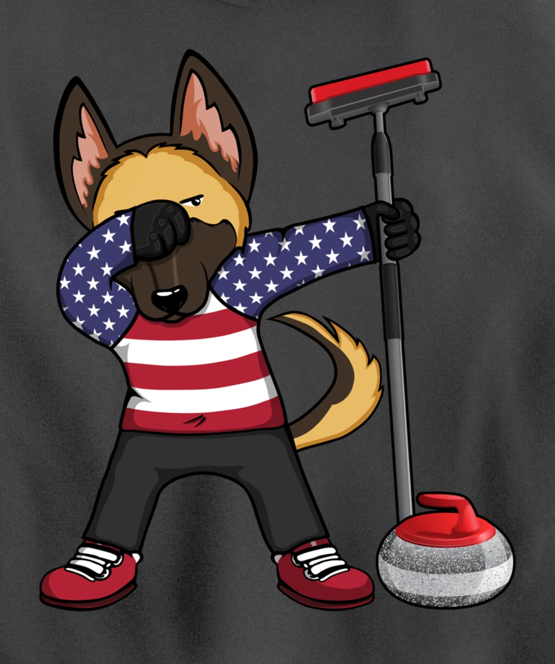 Dabbing German Shepherd USA Flag America Curling Fans Jersey Pullover Hoodie