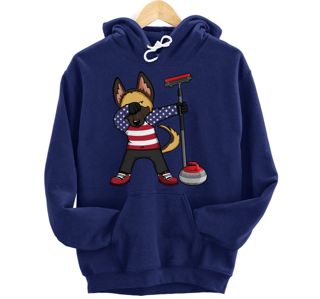 Dabbing German Shepherd USA Flag America Curling Fans Jersey Pullover Hoodie