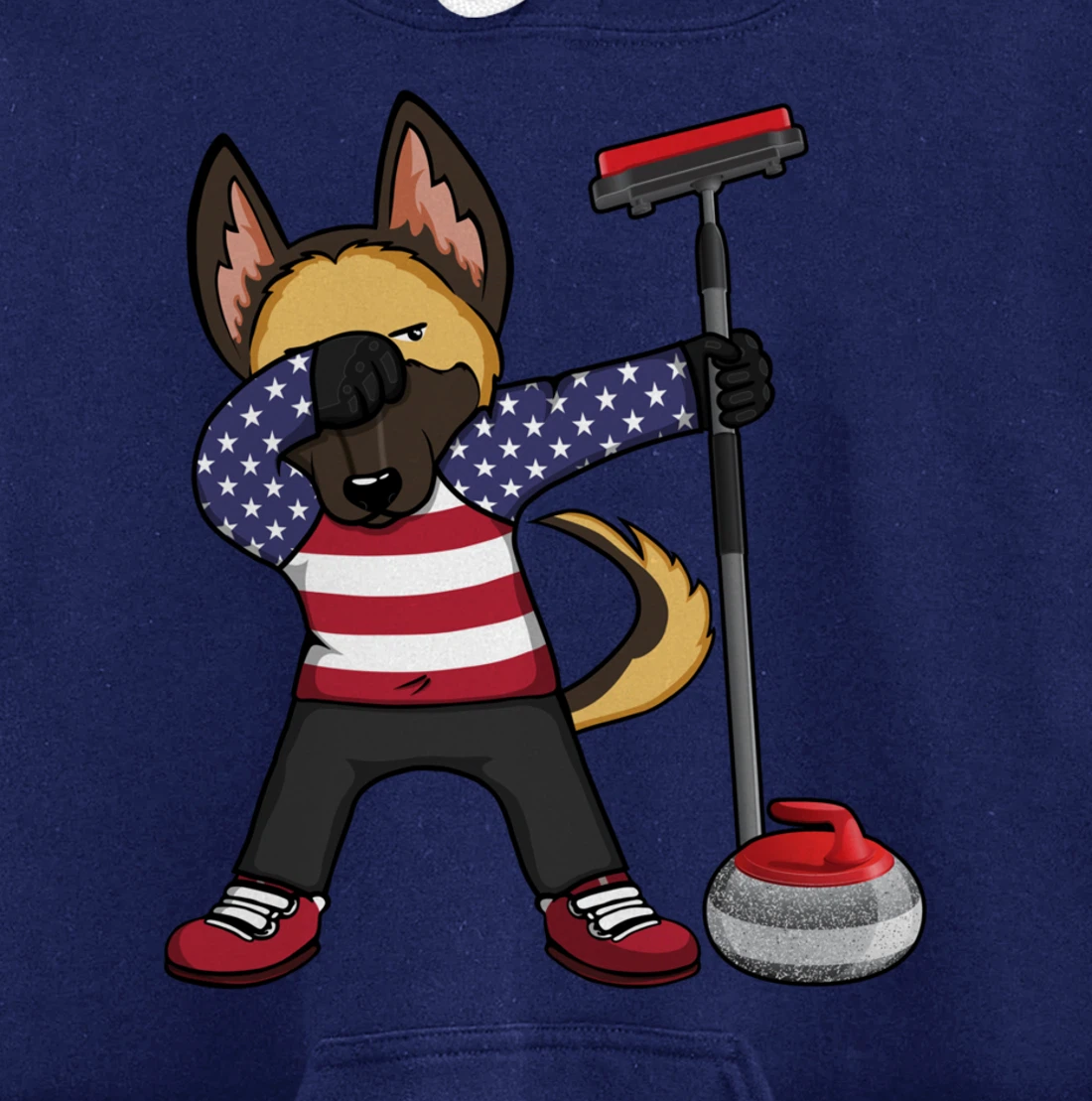 Dabbing German Shepherd USA Flag America Curling Fans Jersey Pullover Hoodie