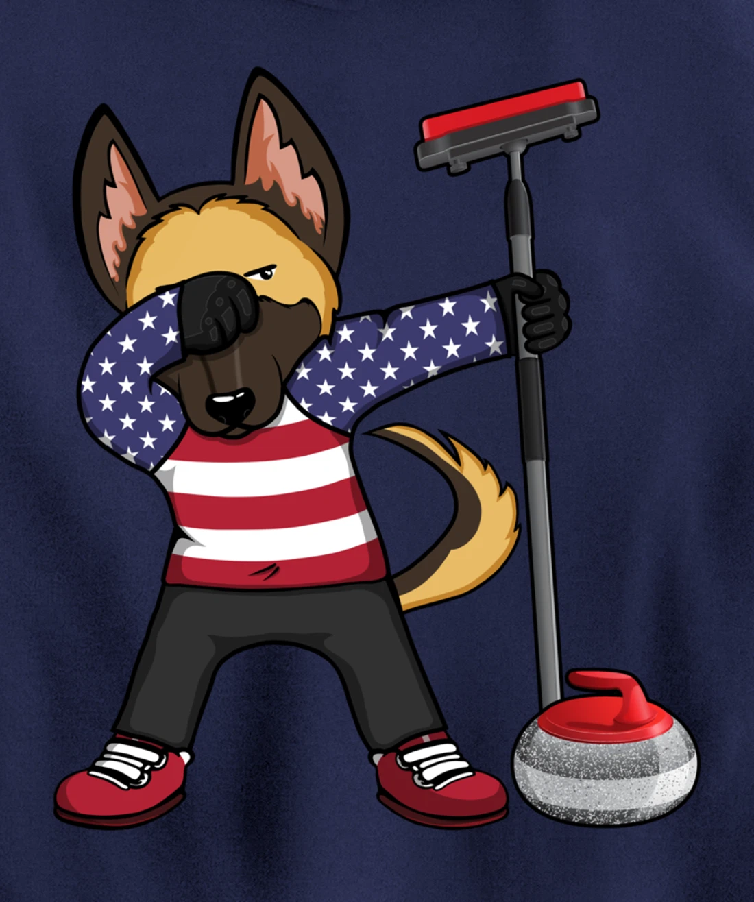 Dabbing German Shepherd USA Flag America Curling Fans Jersey Pullover Hoodie