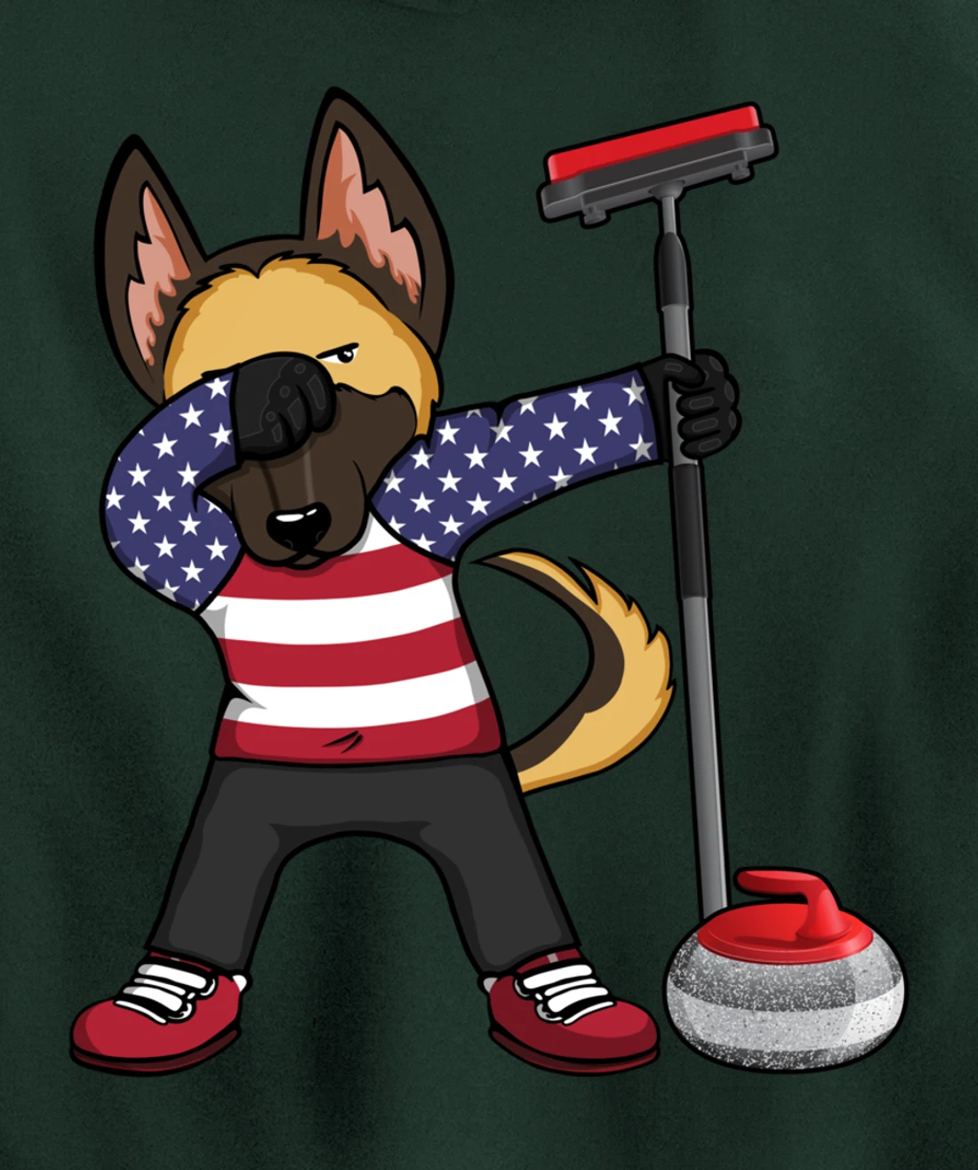 Dabbing German Shepherd USA Flag America Curling Fans Jersey Pullover Hoodie