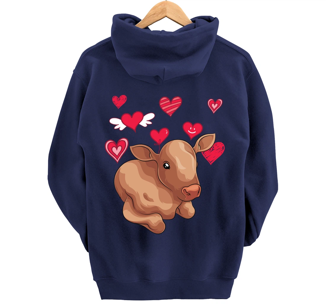 Cute Farm Animal Cow Hearts Lover Farmer Baby Cow Pullover Hoodie
