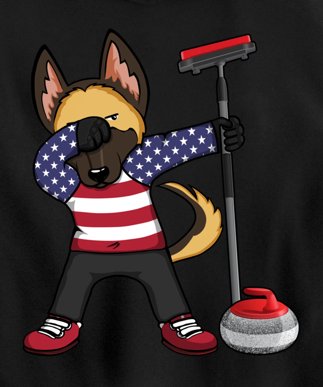 Dabbing German Shepherd USA Flag America Curling Fans Jersey Pullover Hoodie