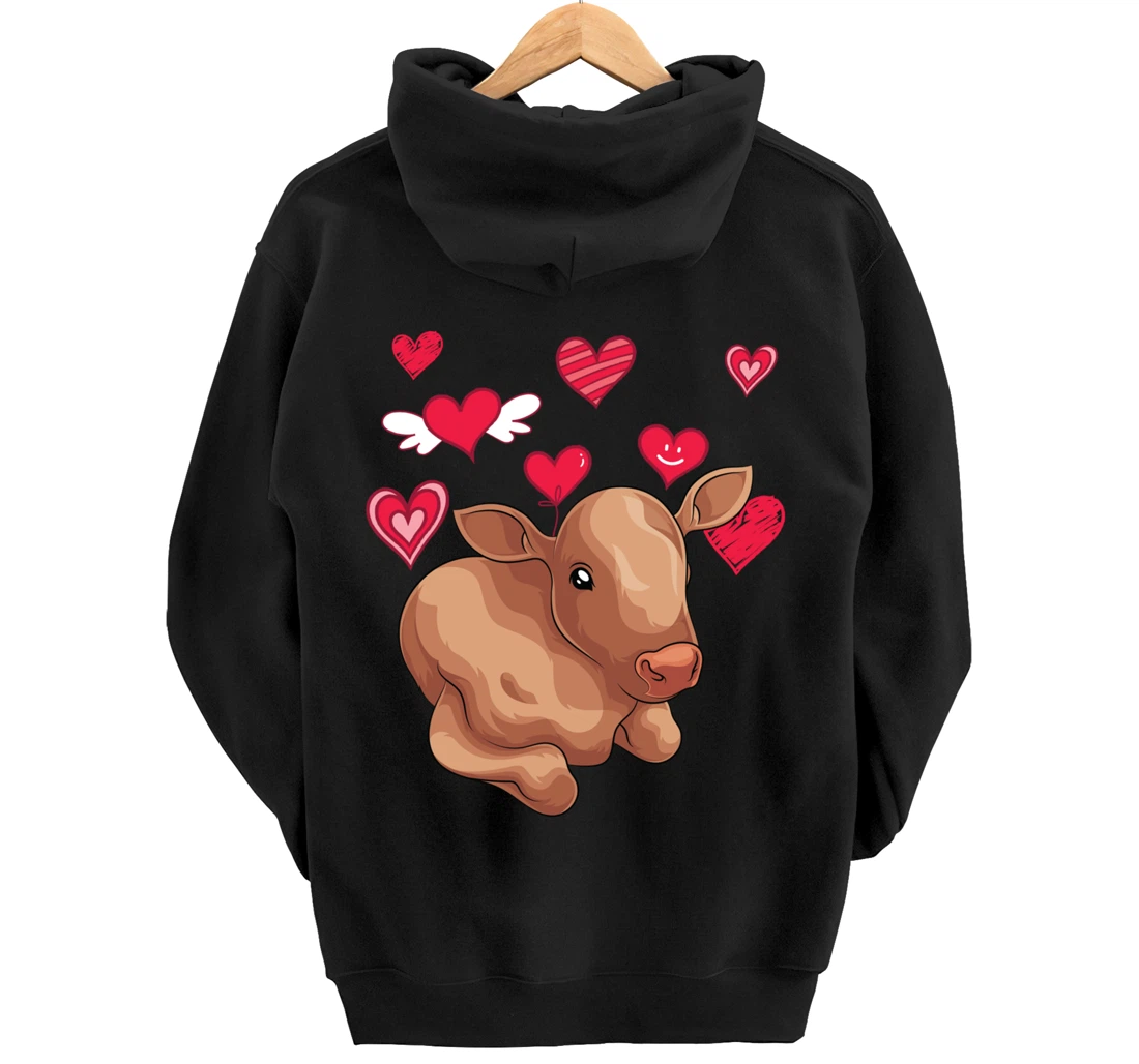 Cute Farm Animal Cow Hearts Lover Farmer Baby Cow Pullover Hoodie