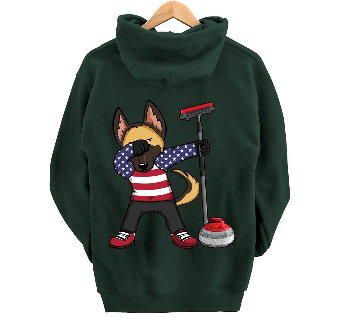 Dabbing German Shepherd USA Flag America Curling Fans Jersey Pullover Hoodie