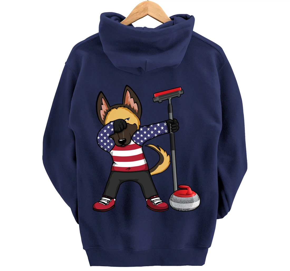 Dabbing German Shepherd USA Flag America Curling Fans Jersey Pullover Hoodie