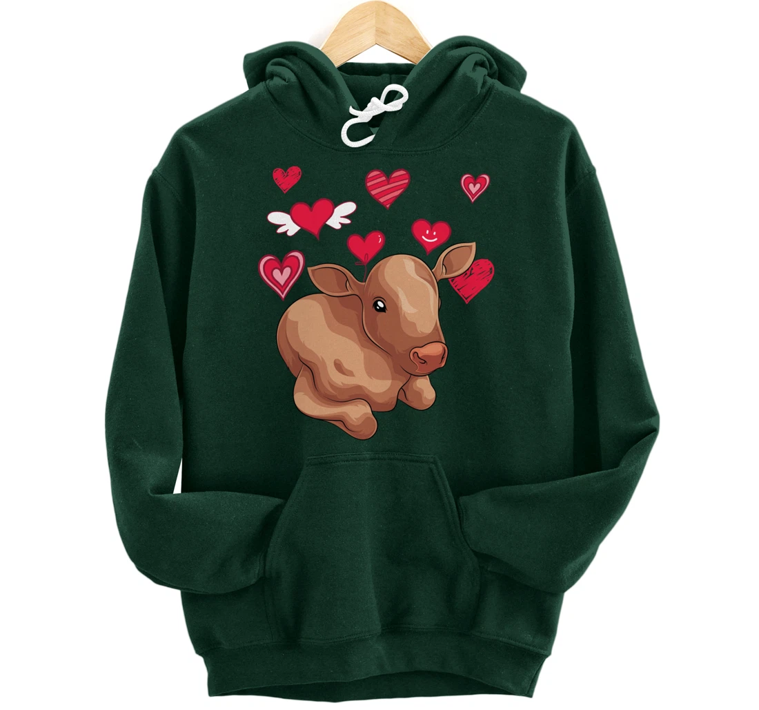 Cute Farm Animal Cow Hearts Lover Farmer Baby Cow Pullover Hoodie