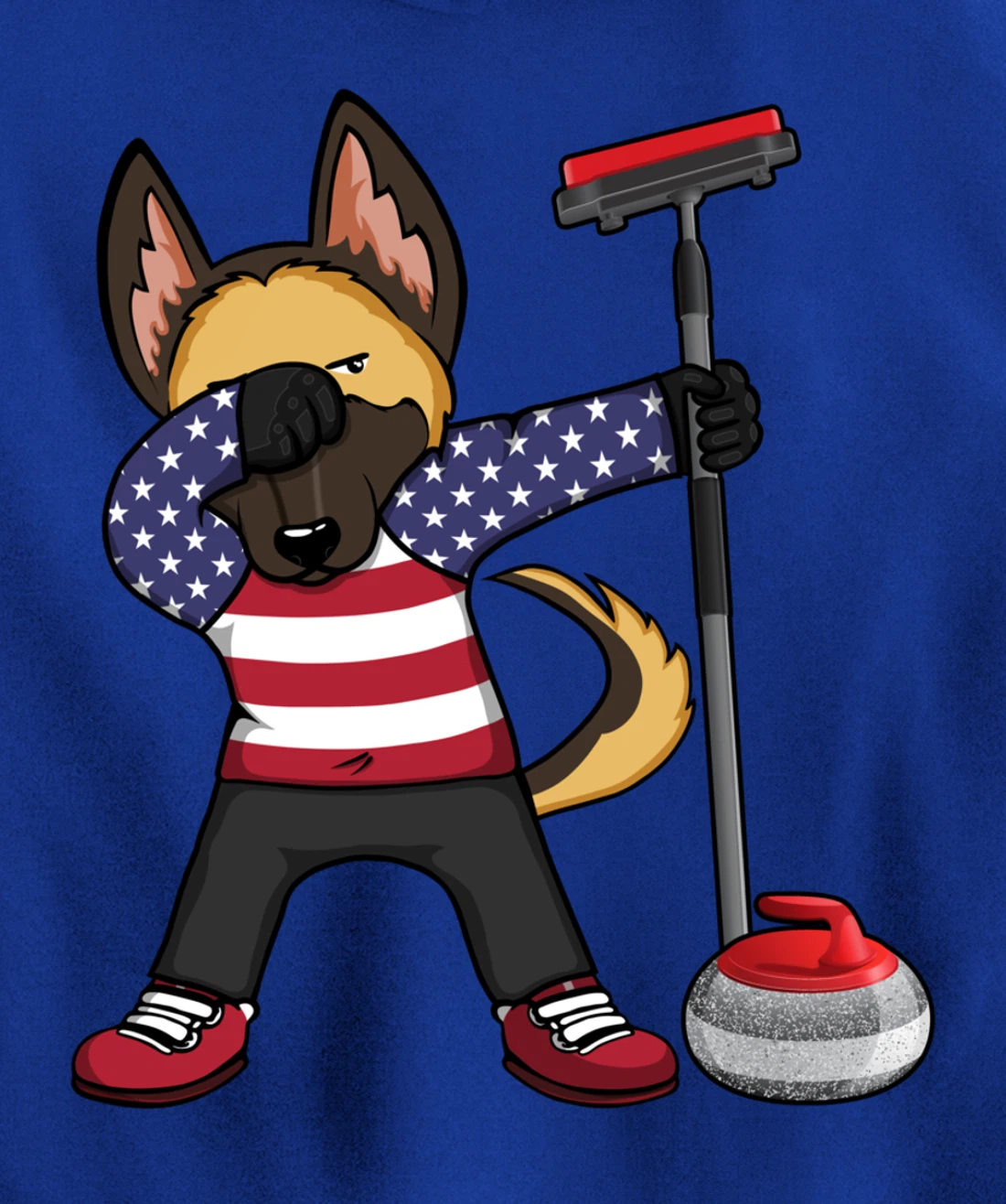 Dabbing German Shepherd USA Flag America Curling Fans Jersey Pullover Hoodie