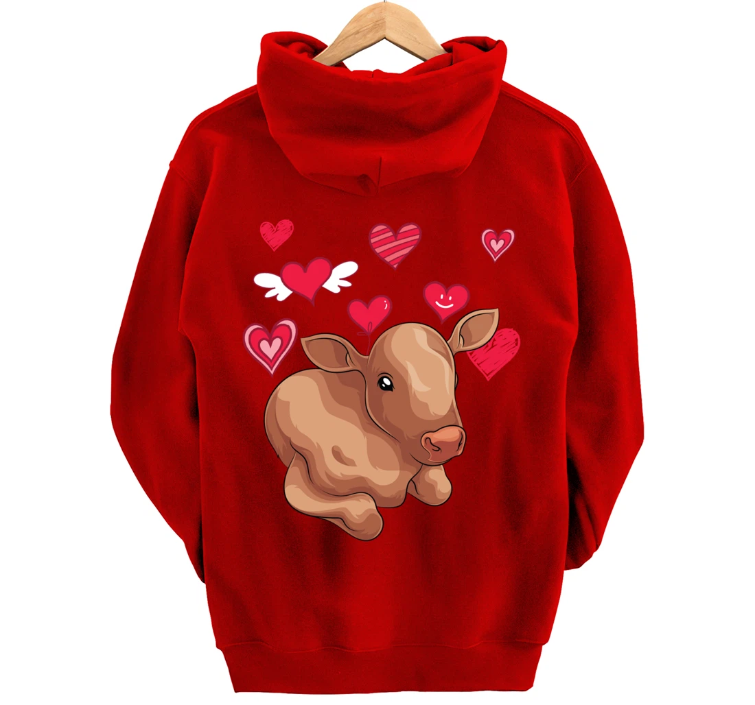 Cute Farm Animal Cow Hearts Lover Farmer Baby Cow Pullover Hoodie