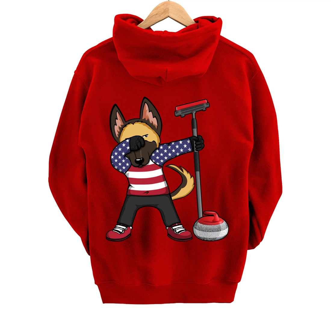 Dabbing German Shepherd USA Flag America Curling Fans Jersey Pullover Hoodie