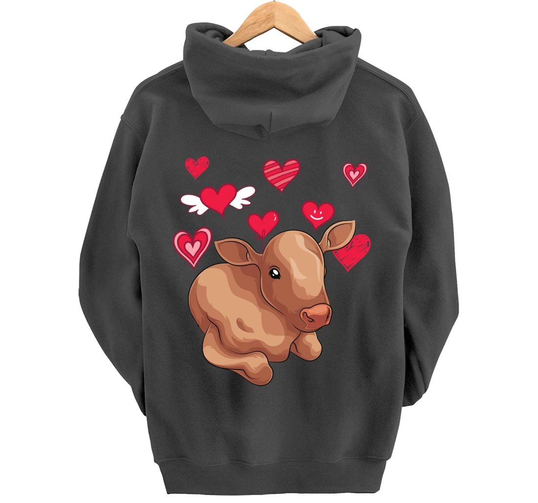 Cute Farm Animal Cow Hearts Lover Farmer Baby Cow Pullover Hoodie